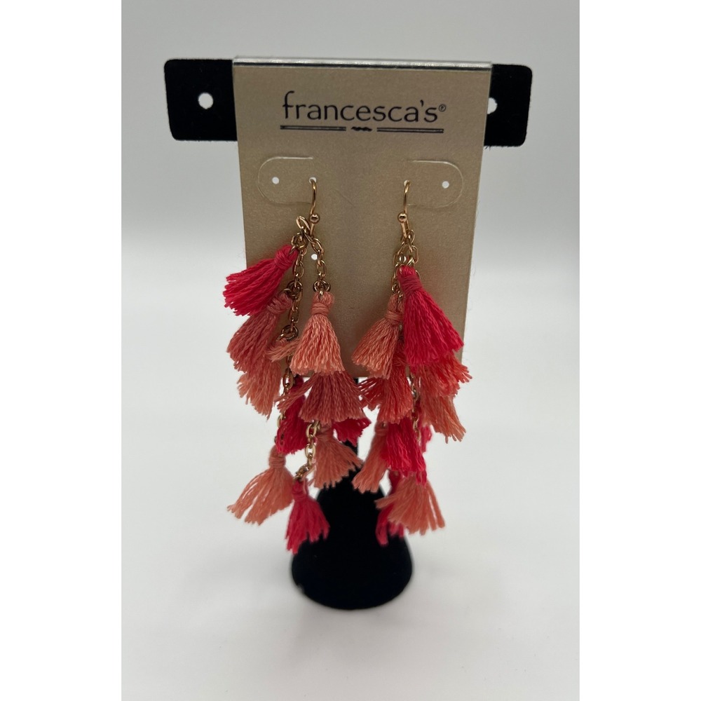 Francescas Cora Tassel Cluster Linear Drop Earrings Pink Coral Ombre Gold Tone